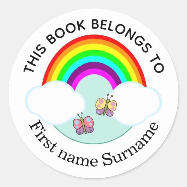 Rainbow And Butterflies Personalised  Classic Round Sticker (Front)