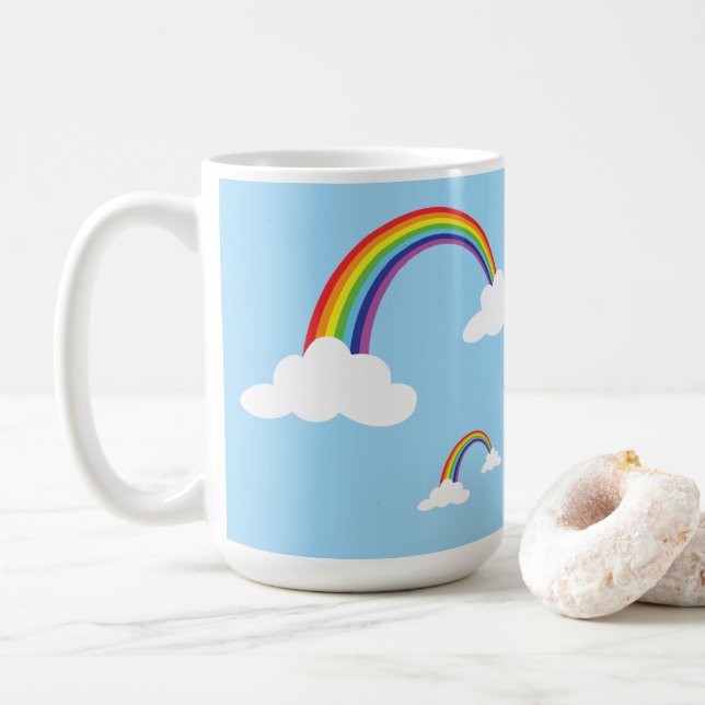 Rainbow and clouds in a clear sky coffee mug (With Donut)