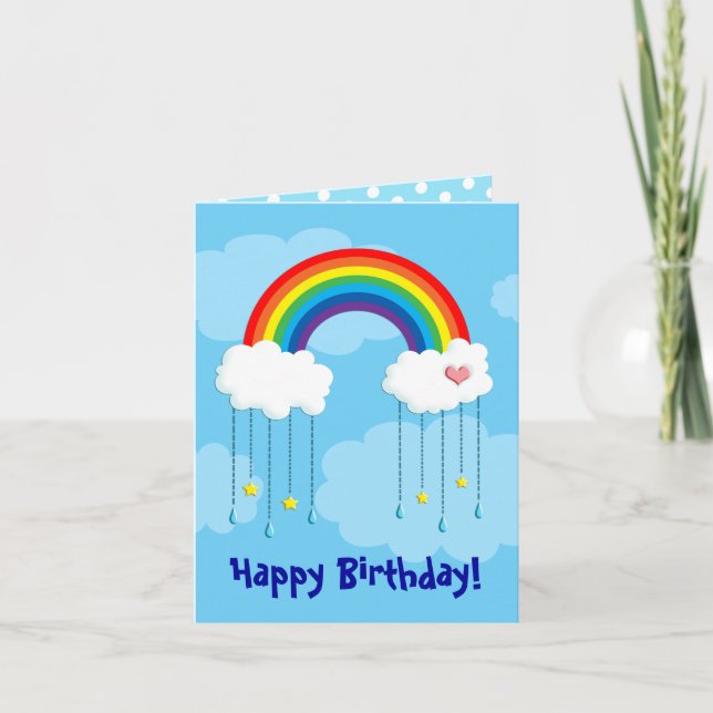 Rainbow and clouds raining stars card (Front)