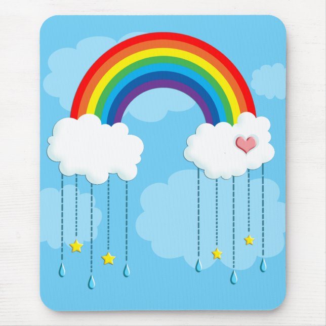 Rainbow and clouds raining stars mouse pad (Front)