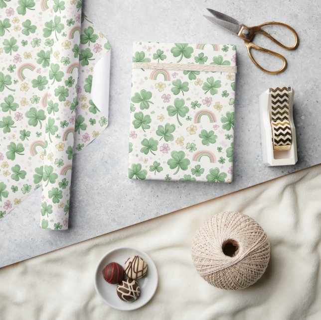 Rainbow and clover leaves gift wrapping paper (Crafts)