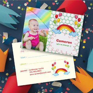 Rainbow And Colourful Balloons Kids Photo Playdate Calling Card