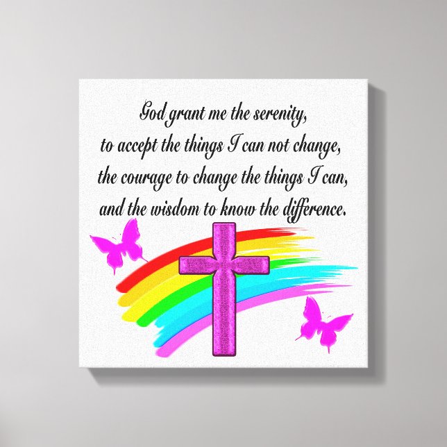 RAINBOW AND CROSS SERENITY PRAYER DESIGN CANVAS PRINT (Front)