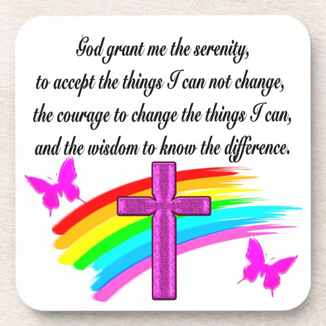 RAINBOW AND CROSS SERENITY PRAYER DESIGN COASTER (Front)
