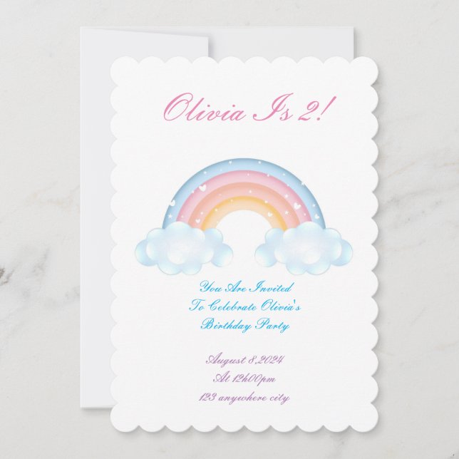 RAINBOW AND CUPCAKES BIRTHDAY INVITATION CARD (Front)