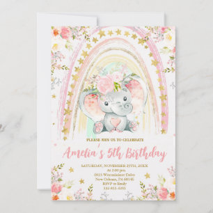 Rainbow and Elephant Birthday Party Invitation