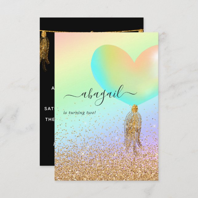 Rainbow and Gold and Pink Birthday Party Invitatio Invitation (Front/Back)