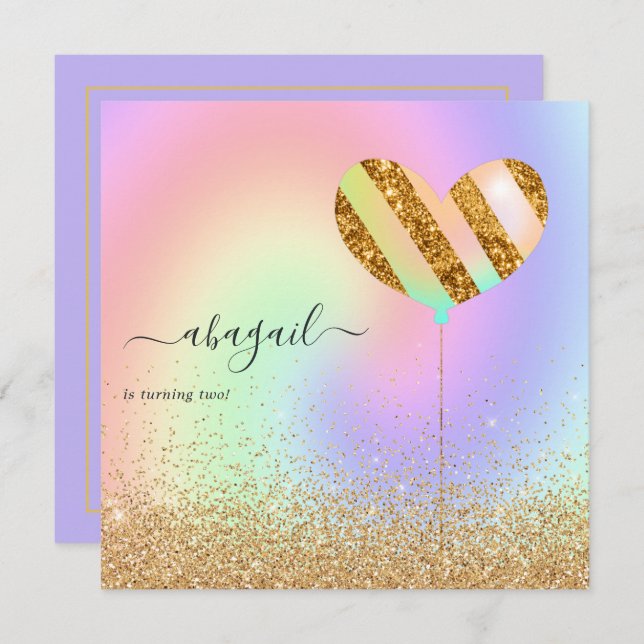 Rainbow and Gold and Pink Birthday Party Invitatio Invitation (Front/Back)