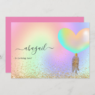 Rainbow and Gold and Pink Birthday Party Invitation