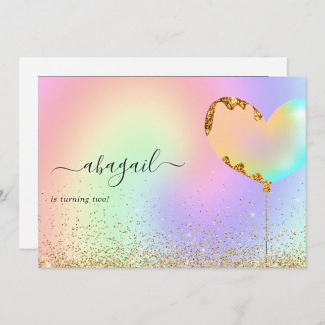 Rainbow and Gold Birthday Party Invitation (Front/Back)