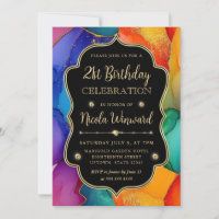 Rainbow and Gold Glitter Alcohol Ink 21st Birthday