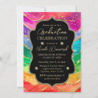 Rainbow and Gold Glitter Alcohol Ink Graduation