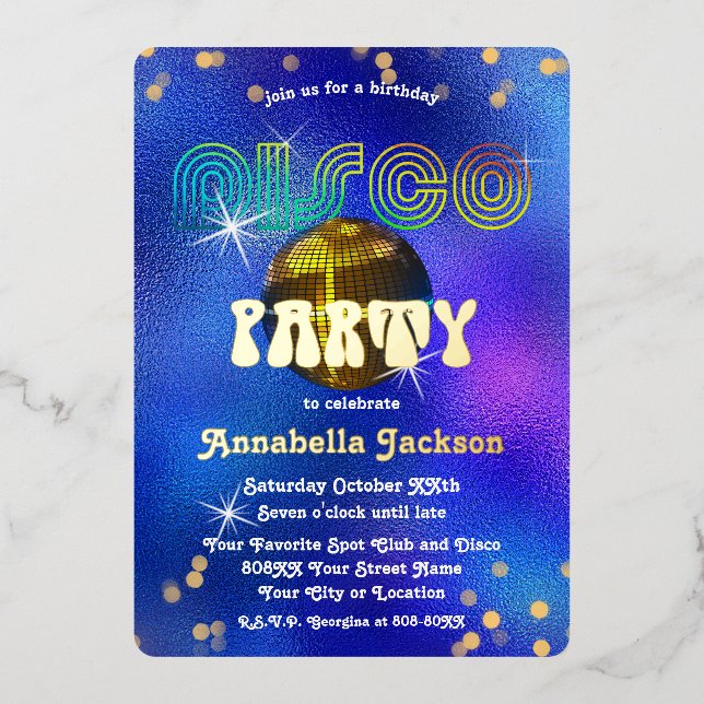 Rainbow and Gold on Funky Blue Disco Party (Front)