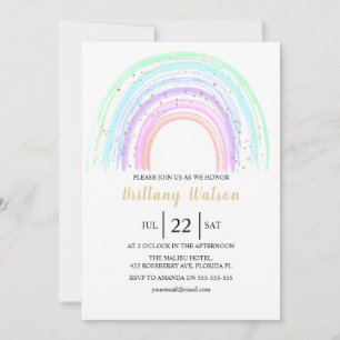 Rainbow And Gold Stars Baby Shower Invitation