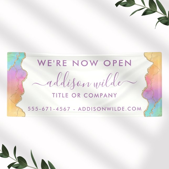 Rainbow And Gold Watercolor Agate Business Banner (Creator Uploaded)