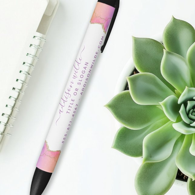 Rainbow And Gold Watercolor Agate Business Black Ink Pen (Creator Uploaded)