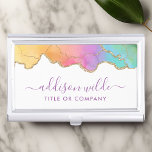 Rainbow And Gold Watercolor Agate Business Card Holder<br><div class="desc">Rainbow And Gold Watercolor Agate Business Card Case. This design features colourful rainbow agate in a contemporary artsy style accented with gold glitter edges. This bright girly design is perfect for any professional business woman looking for a fun artistic corporate idenity. Perfect for an event planner, makeup artist, hair stylist,...</div>