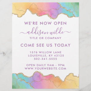 Rainbow And Gold Watercolor Agate Business Opening Flyer
