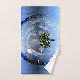 Rainbow and green tree hand towel
