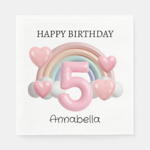 Rainbow and Hearts 3D 5th Birthday Party Napkin