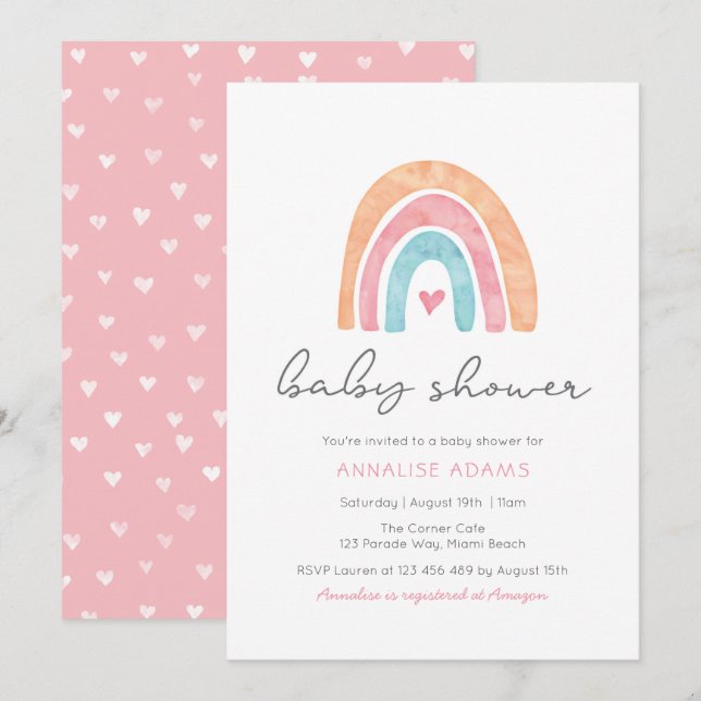Rainbow and hearts Baby Shower invitation (Front/Back)