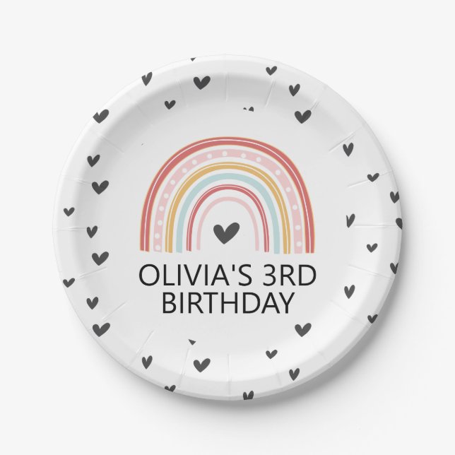 Rainbow and Hearts Birthday party Plates (Front)