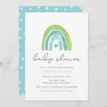 Rainbow and hearts Blue Baby Shower invitation