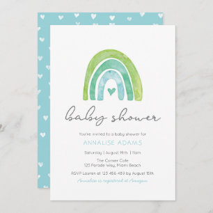 Rainbow and hearts Blue Baby Shower invitation