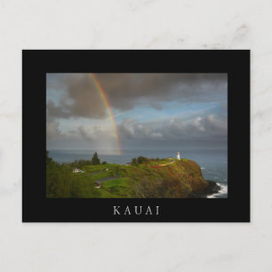 Rainbow and Kilauea Lighthouse black text postcard