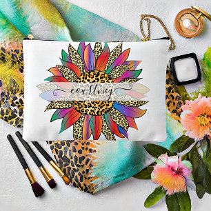 Rainbow and leopard print personalised accessory pouch
