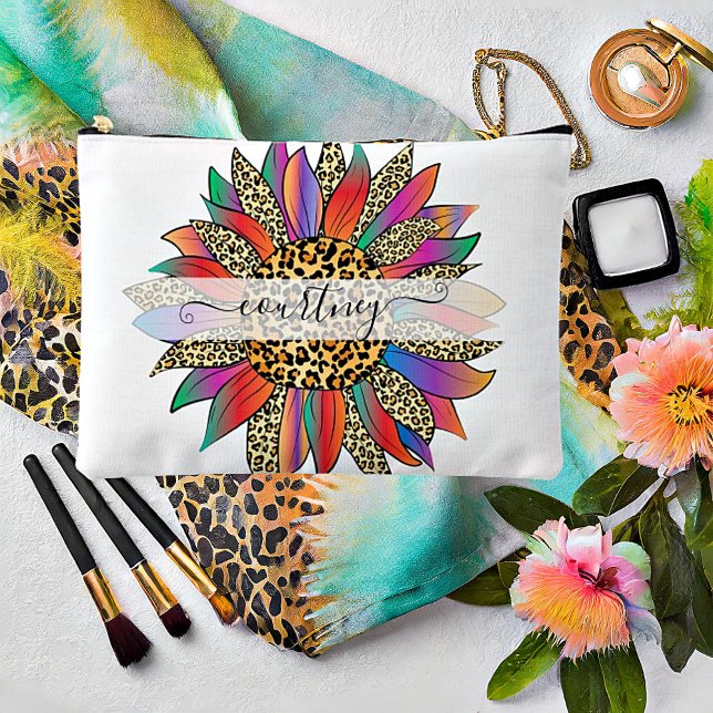 Rainbow and leopard print personalised   accessory pouch (Creator Uploaded)