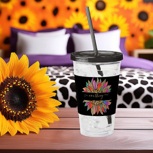 Rainbow and leopard print personalised acrylic tumbler