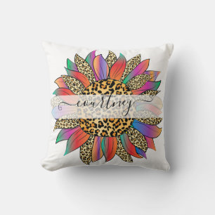 Rainbow and leopard print personalised cushion