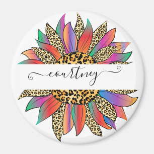 Rainbow and leopard print personalised magnet
