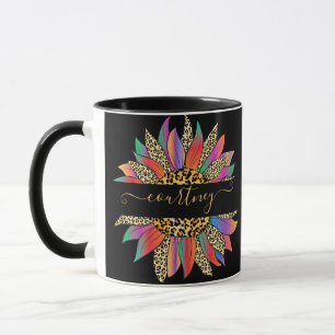 Rainbow and leopard print personalised mug