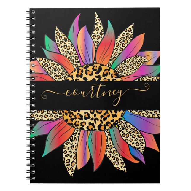 Rainbow and leopard print personalised  notebook (Front)