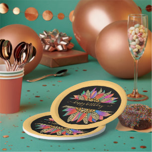 Rainbow and leopard print personalised paper plate
