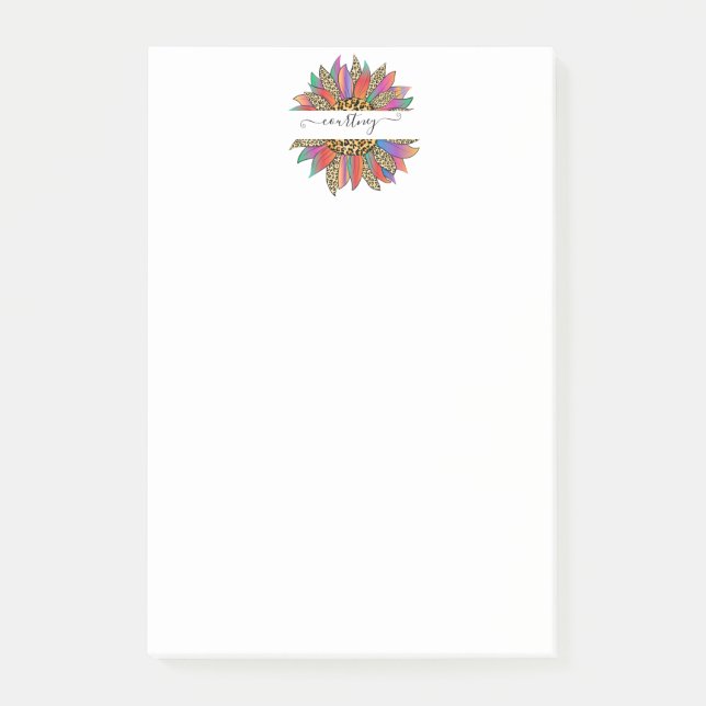 Rainbow and leopard print personalised  post-it notes (Front)