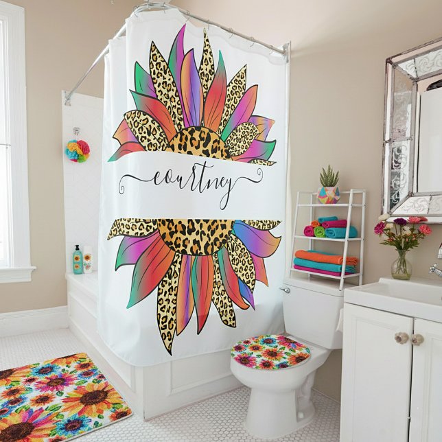 Rainbow and leopard print personalised   shower curtain (Creator Uploaded)