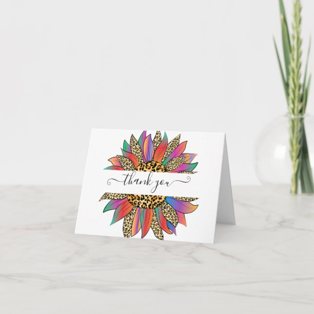 Rainbow and leopard print personalised   thank you card (Front)