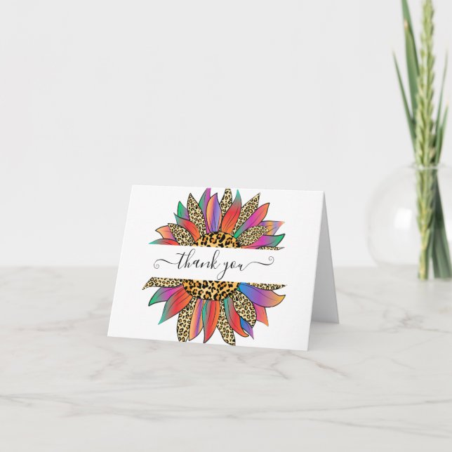 Rainbow and leopard print personalised   thank you card (Front)
