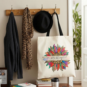 Rainbow and leopard print personalised tote bag