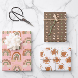 Rainbow and Love Heart Pattern Wrapping Paper Sheet
