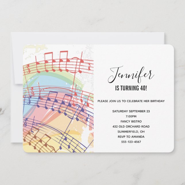 Rainbow and Music Notes party Invitation (Front)