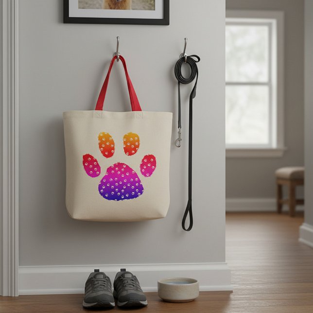 Rainbow and pawprints paw tote bag (Creator Uploaded)