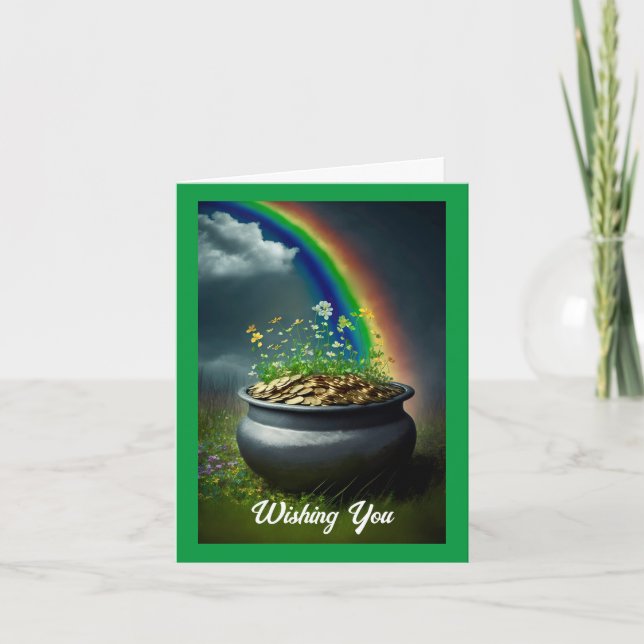 Rainbow And Pot Of Gold Holiday Card (Front)