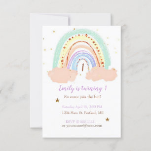 Rainbow and stars baby birthday party custom invitation