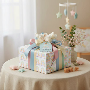 Rainbow and stars baby birthday wrapping paper