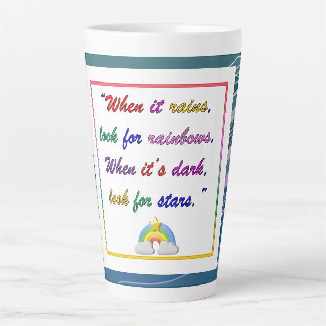 Rainbow and Stars - Motivational Blue Latte Mug (Front)