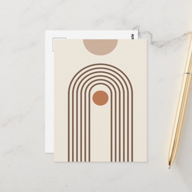 Rainbow and Sun, Boho Abstract Geometric Art Postcard (Front/Back In Situ)